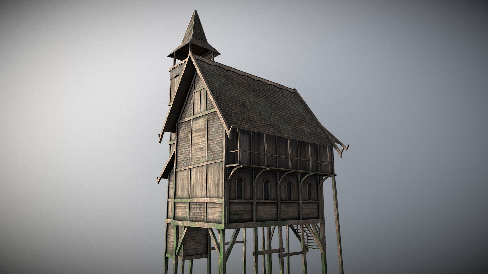 Medieval lake village - House 4 Low-poly 3D model_3