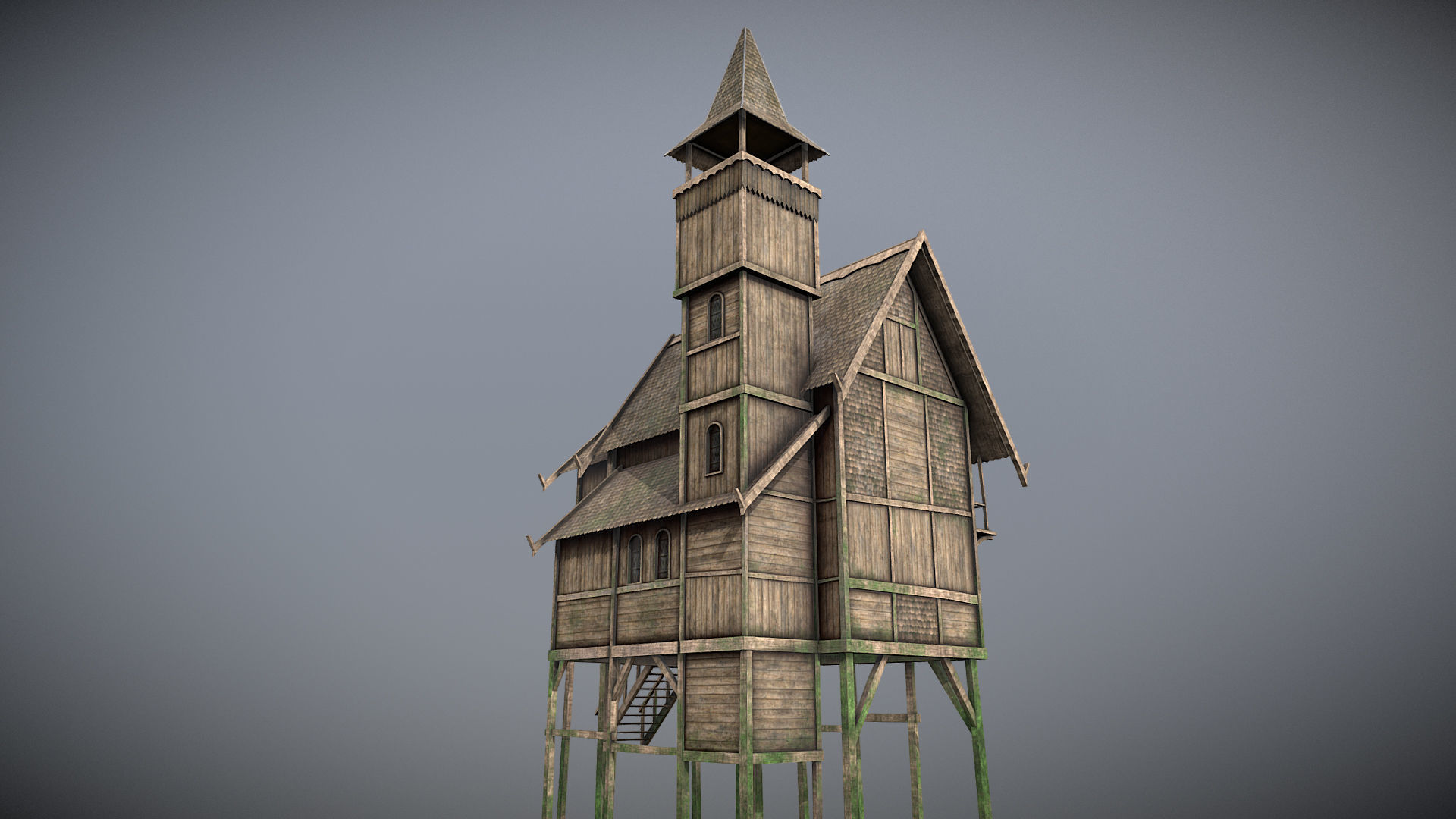 Medieval lake village - House 4 Low-poly 3D model_5