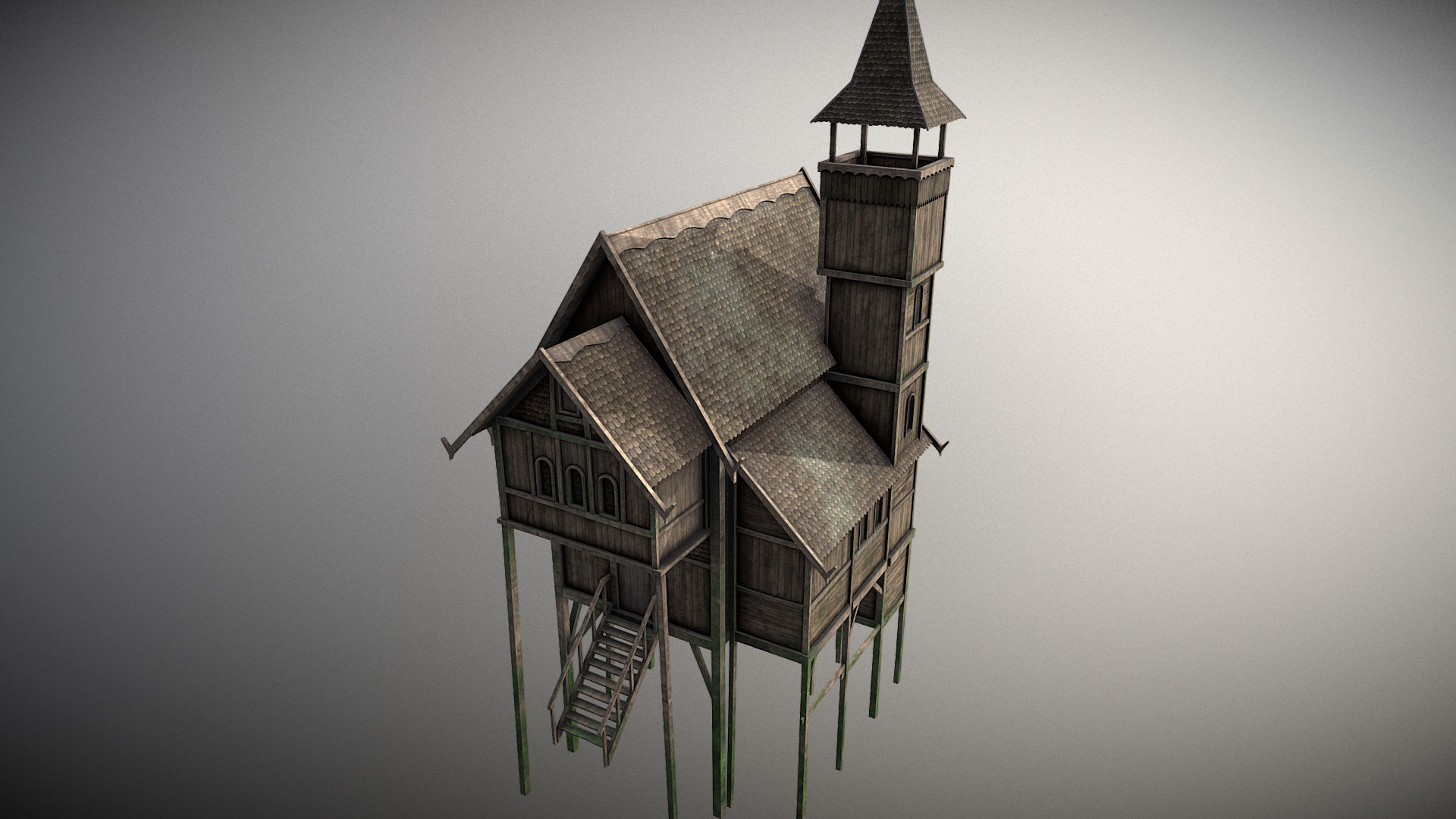 Medieval lake village - House 4 Low-poly 3D model_2