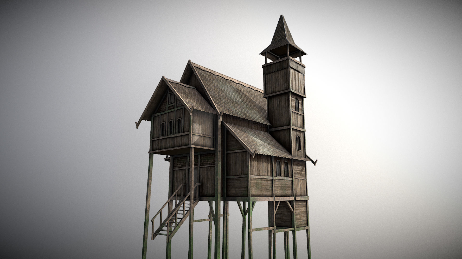 Medieval lake village - House 4 Low-poly 3D model_1