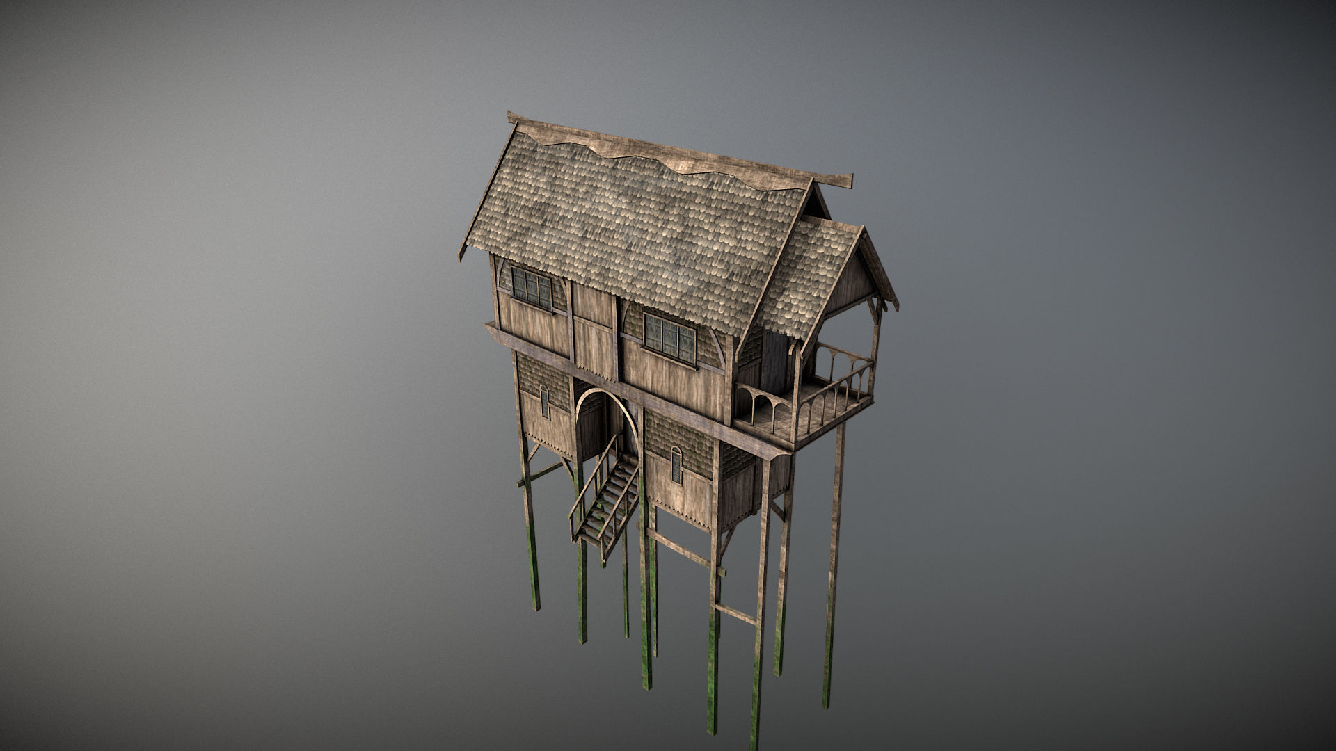 Medieval lake village - House 3 Low-poly 3D model_5