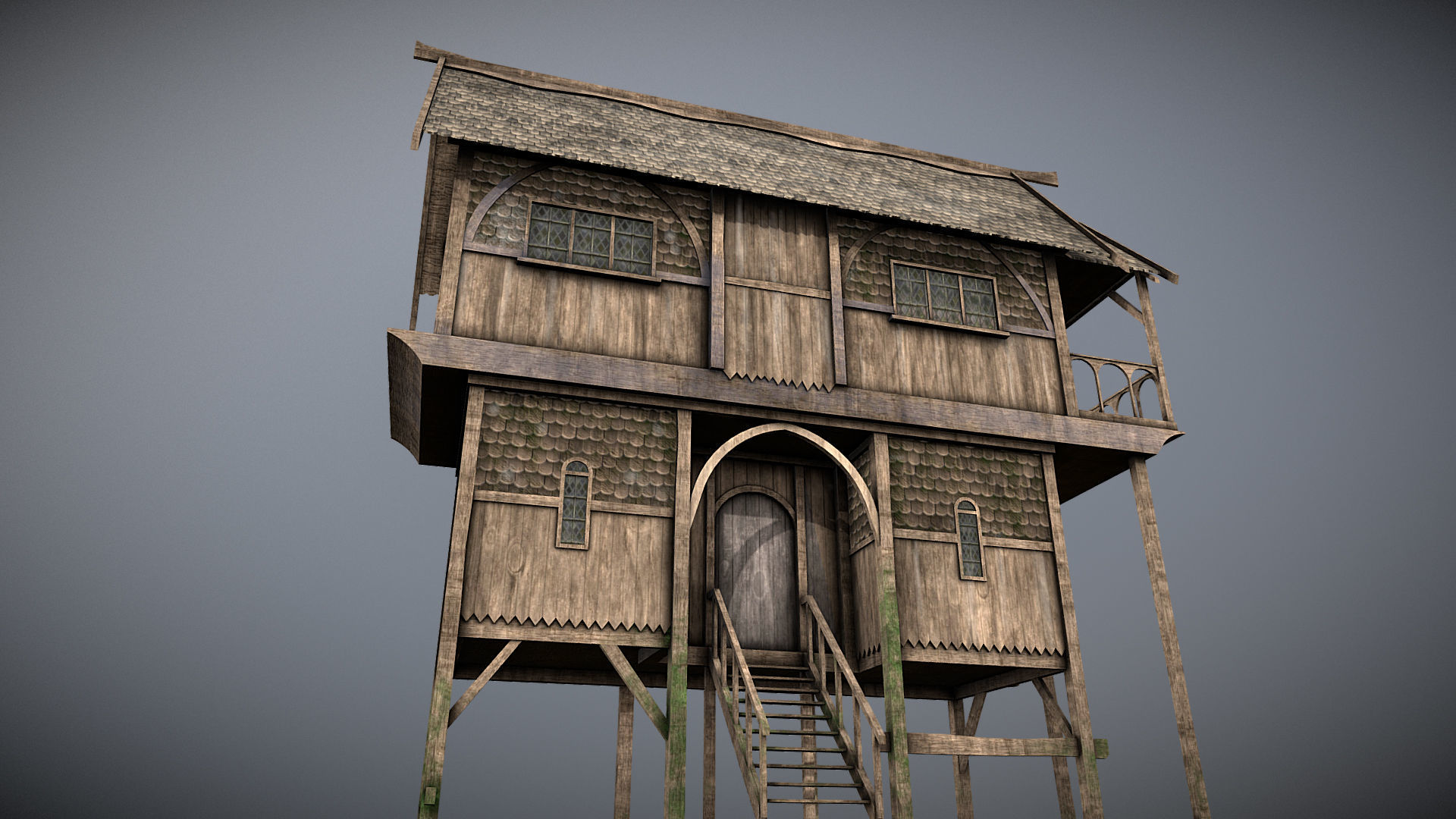 Medieval lake village - House 3 Low-poly 3D model_1