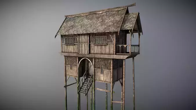 Medieval lake village - House 3 Low-poly 3D model