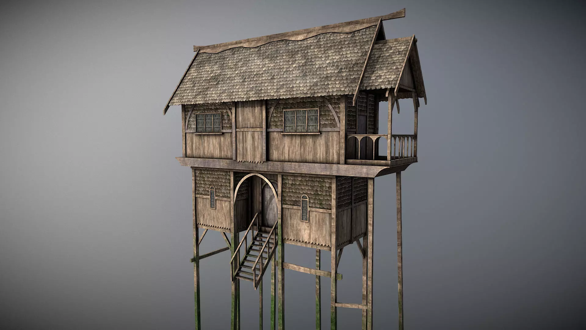 Medieval lake village - House 3 Low-poly 3D model_0