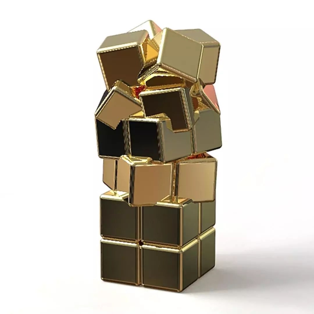 Crazy cubes golden steel pendant mini edition 3D print model