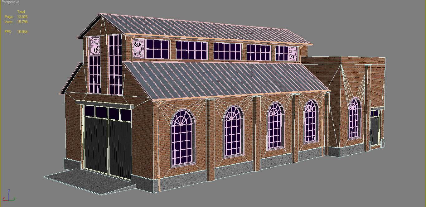 Warehouse 1 brick building Low-poly 3D model_14