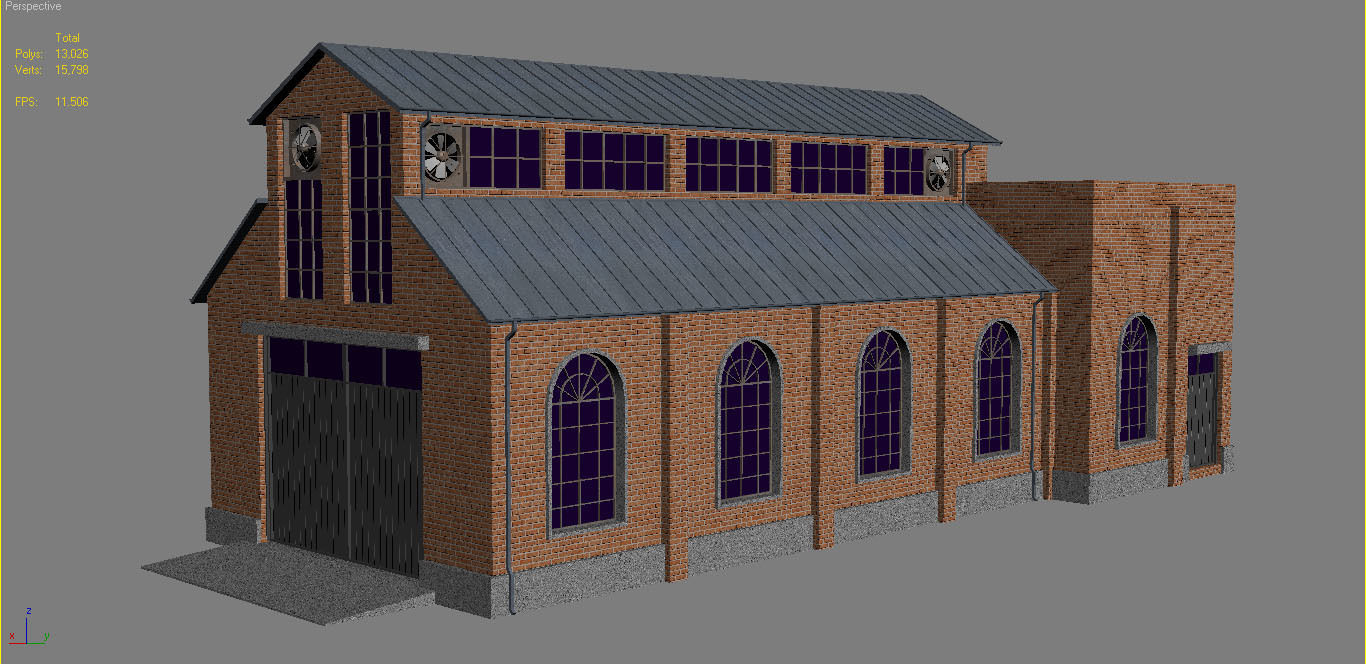 Warehouse 1 brick building Low-poly 3D model_13
