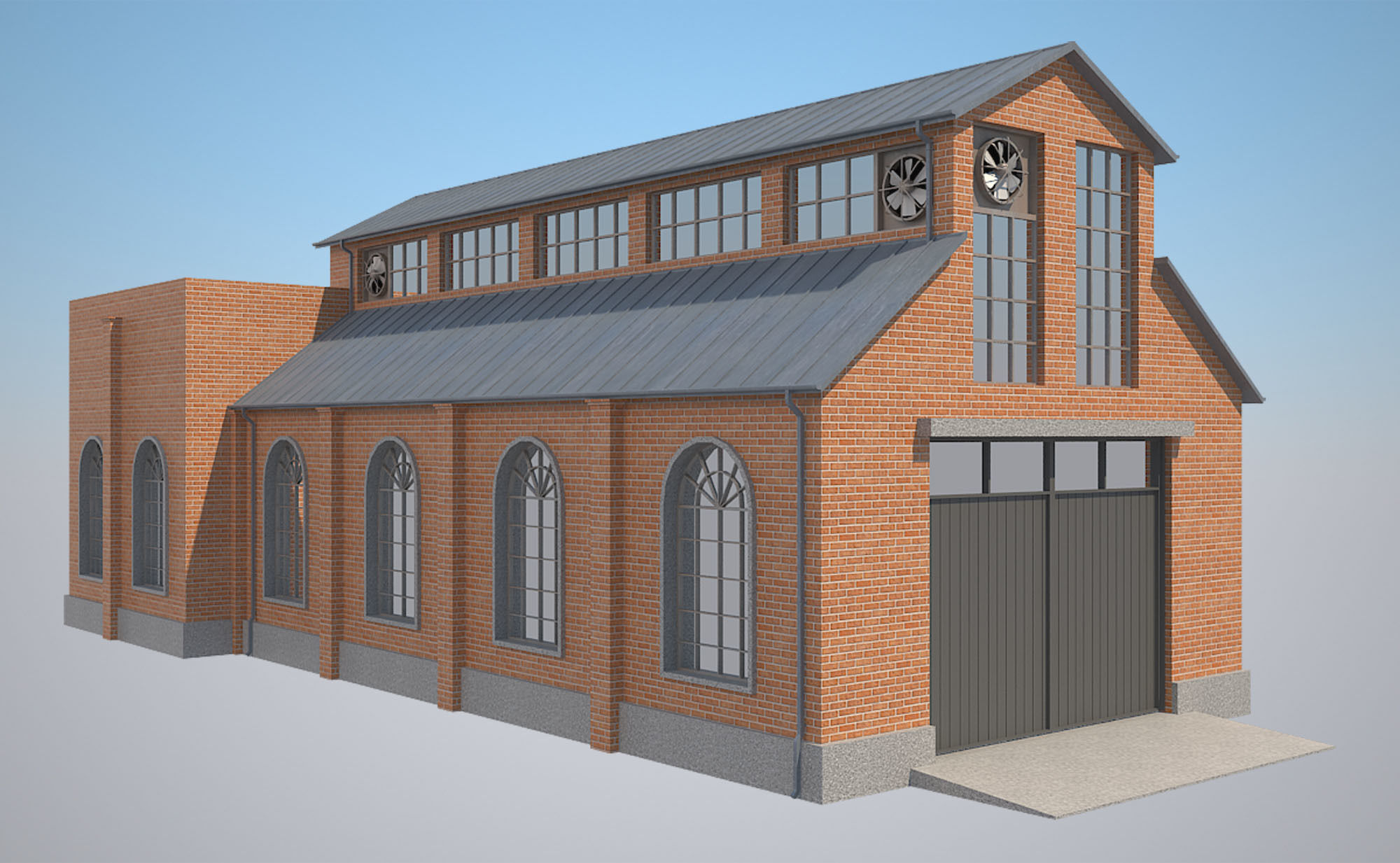 Warehouse 1 brick building Low-poly 3D model_1