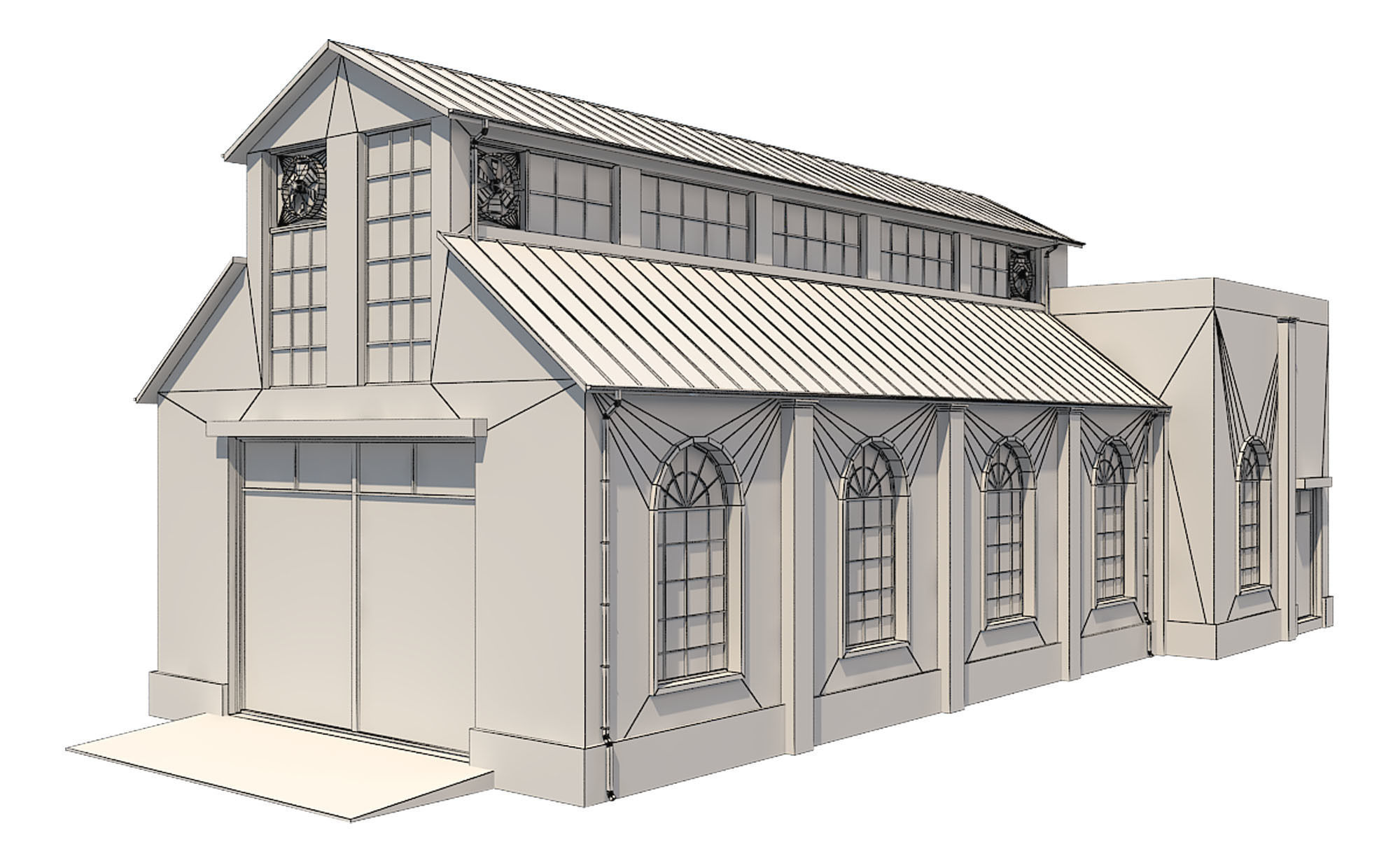 Warehouse 1 brick building Low-poly 3D model_8