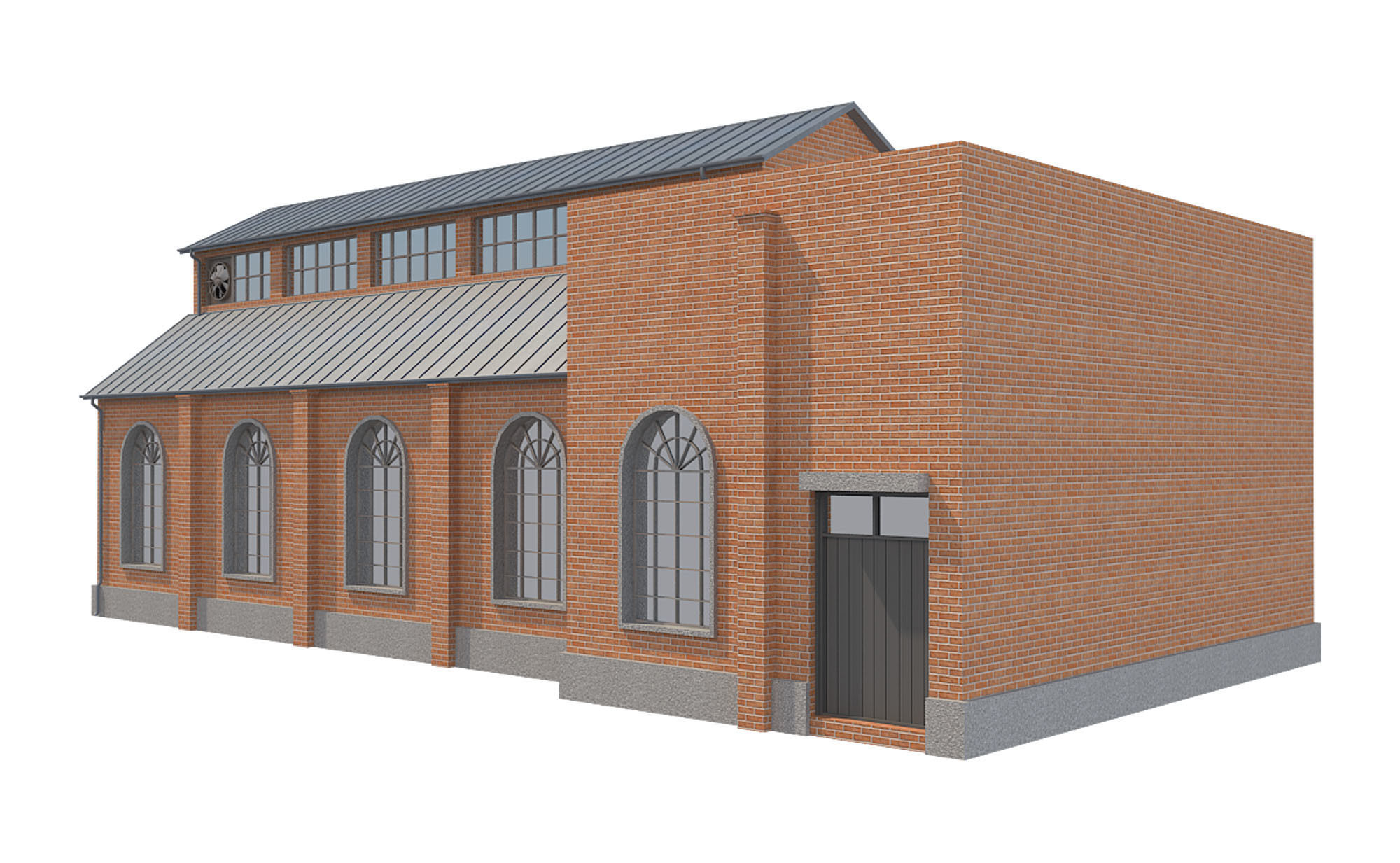 Warehouse 1 brick building Low-poly 3D model_4