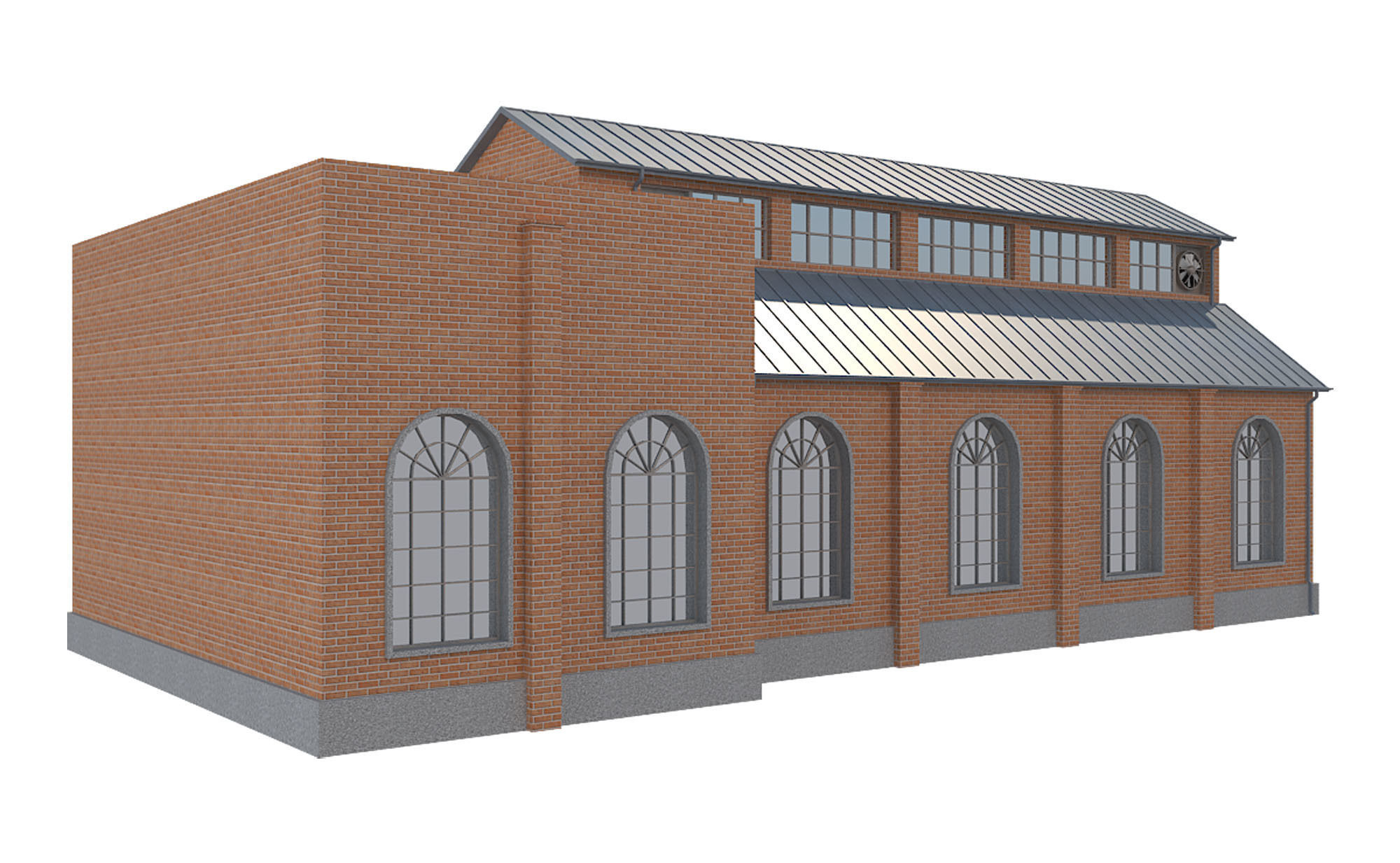 Warehouse 1 brick building Low-poly 3D model_2