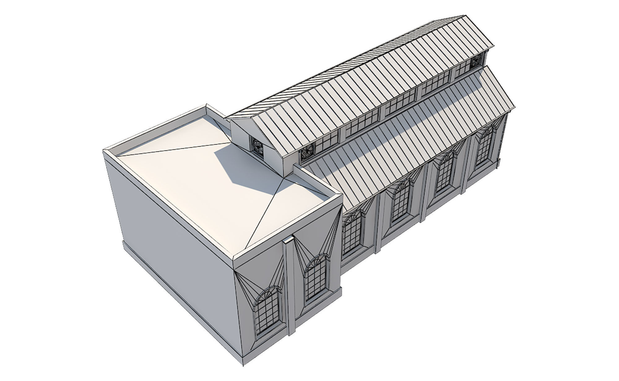 Warehouse 1 brick building Low-poly 3D model_12