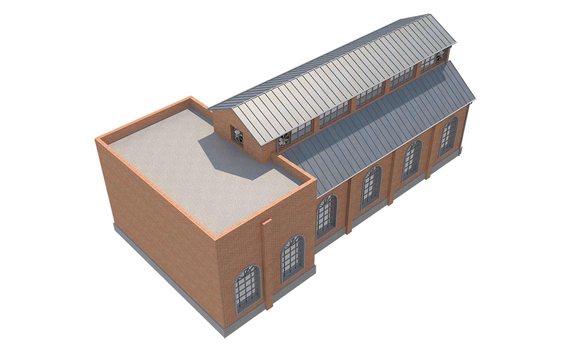 Warehouse 1 brick building Low-poly 3D model_6