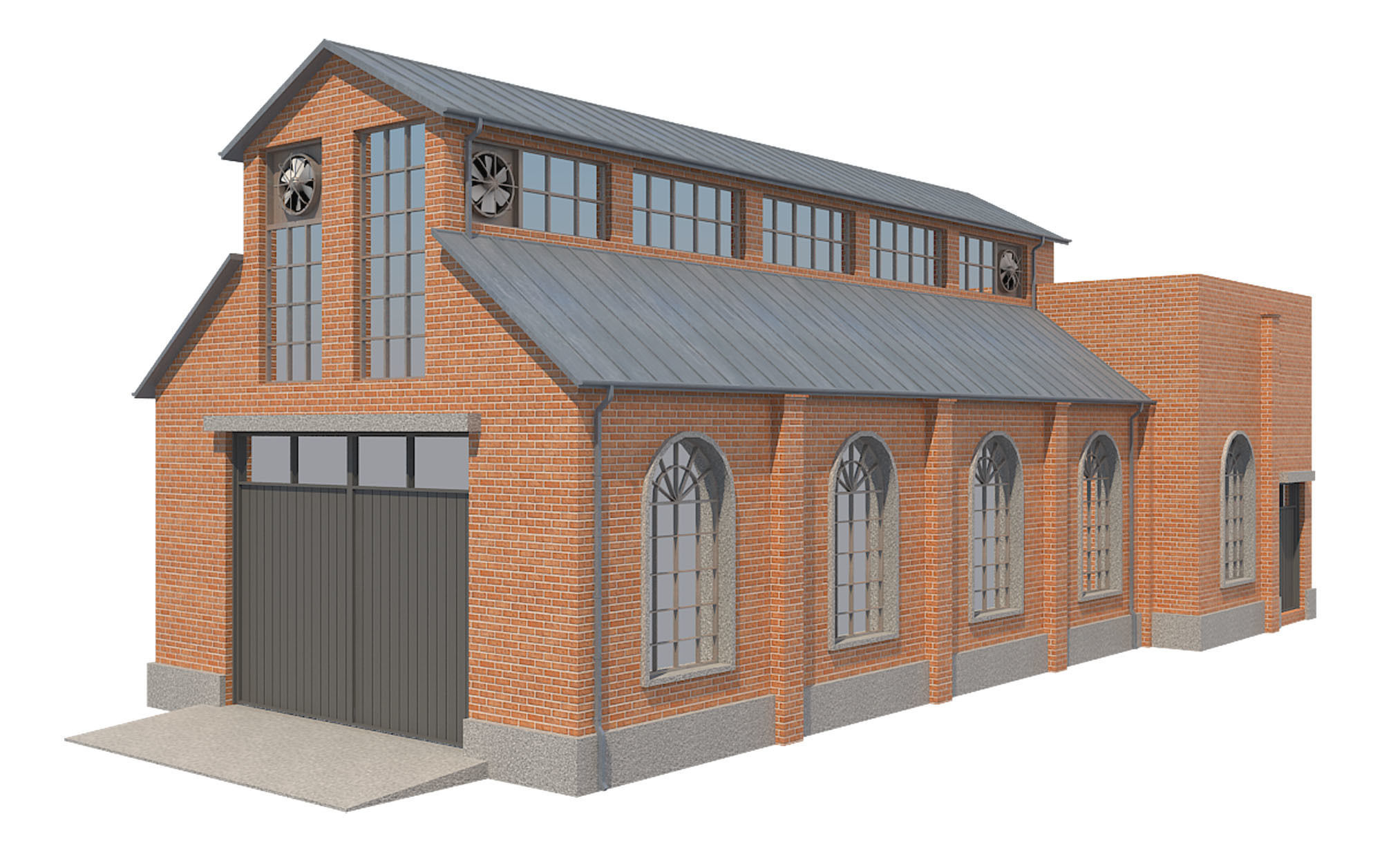 Warehouse 1 brick building Low-poly 3D model_3