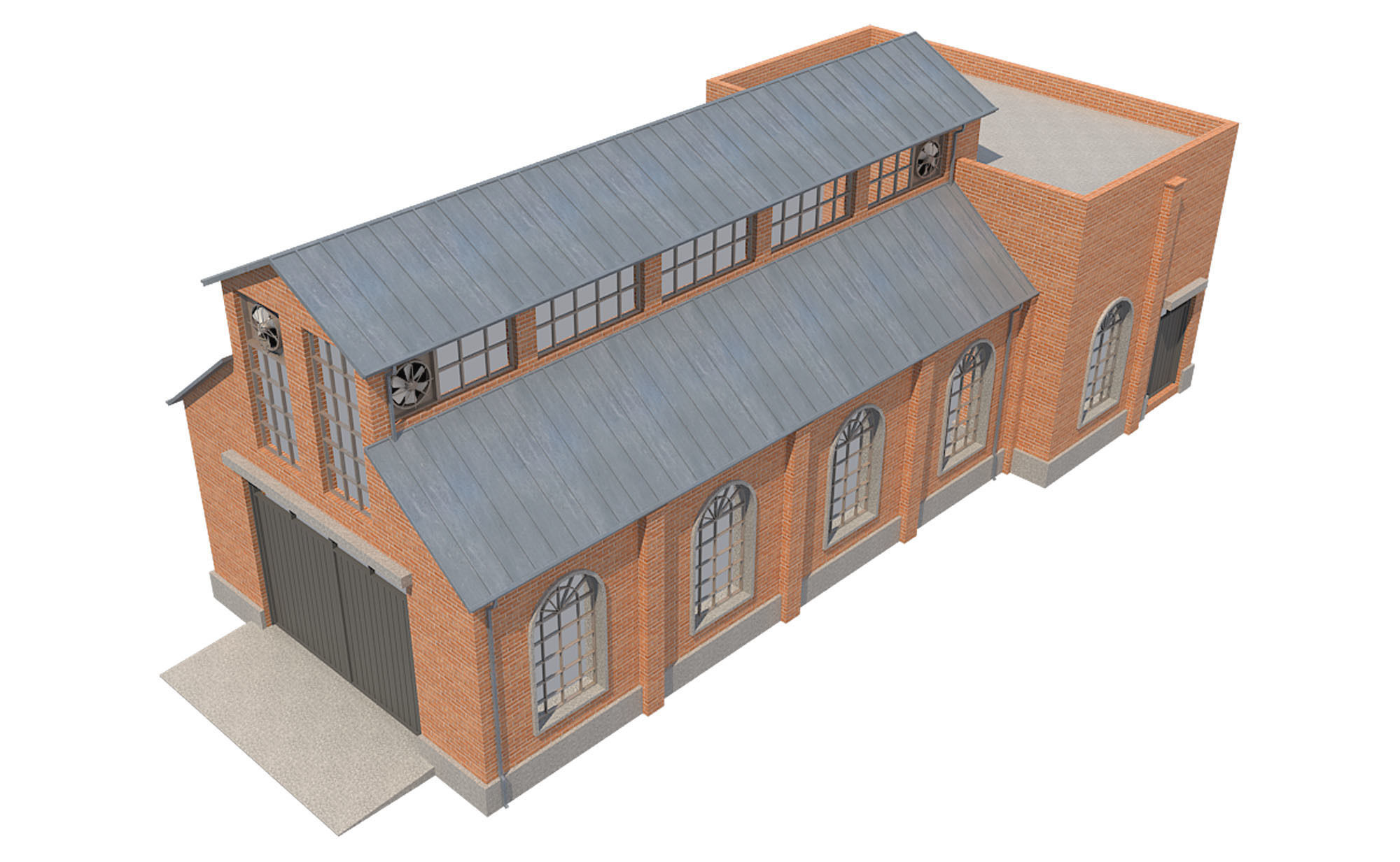 Warehouse 1 brick building Low-poly 3D model_5