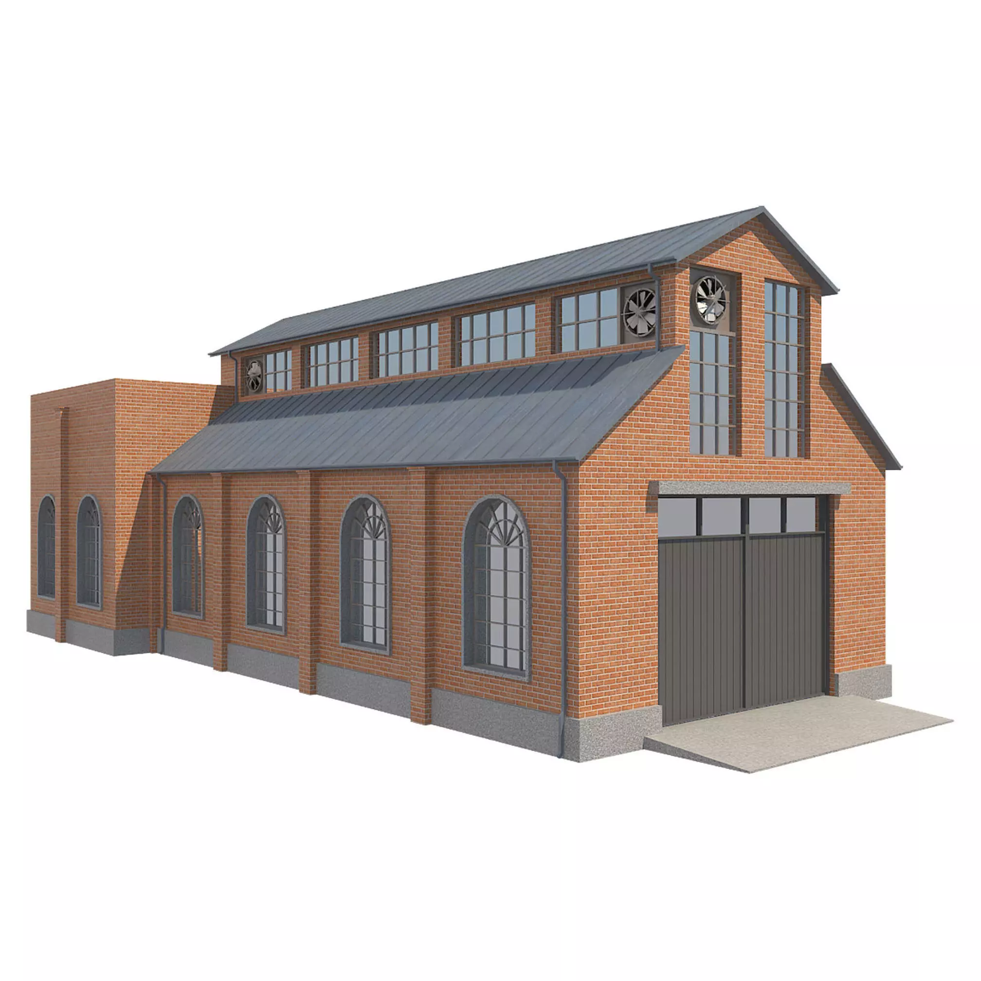 Warehouse 1 brick building Low-poly 3D model_0