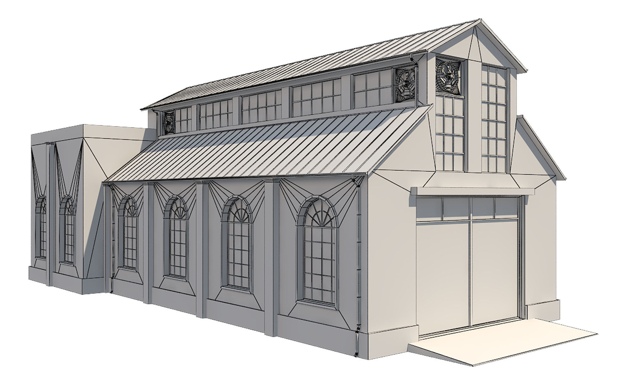 Warehouse 1 brick building Low-poly 3D model_7