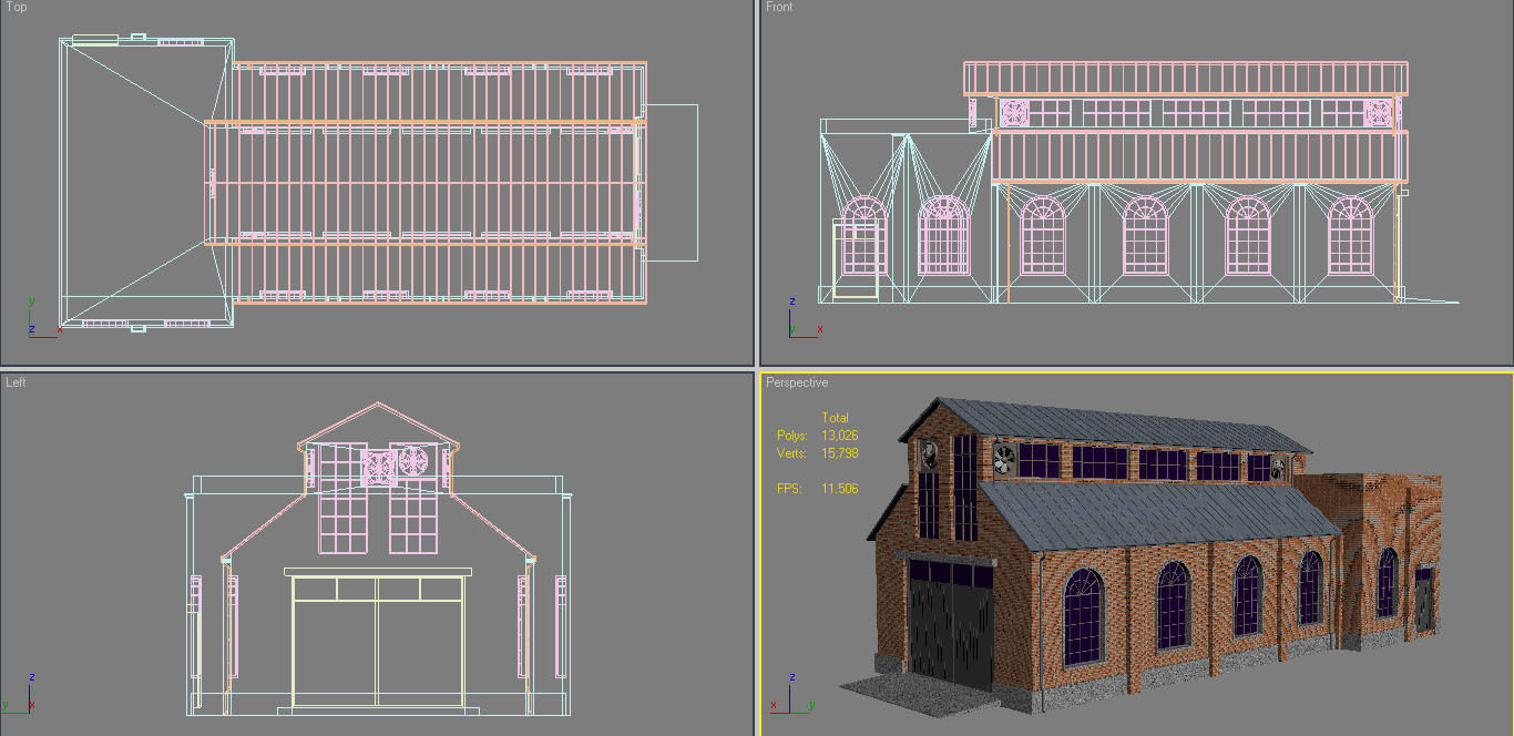 Warehouse 1 brick building Low-poly 3D model_16