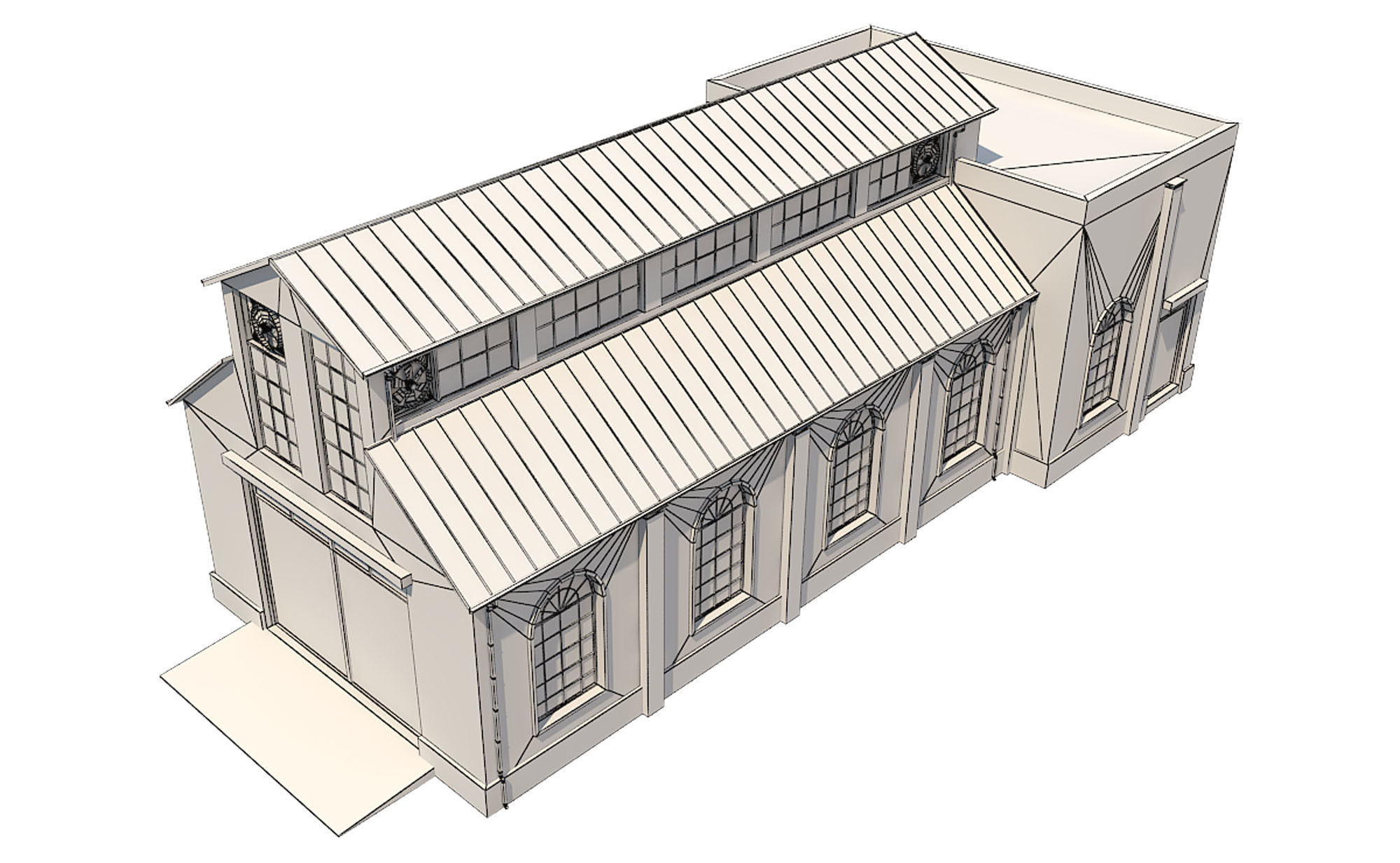 Warehouse 1 brick building Low-poly 3D model_11