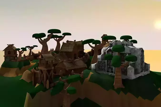 Village minecraft with trees and buildings