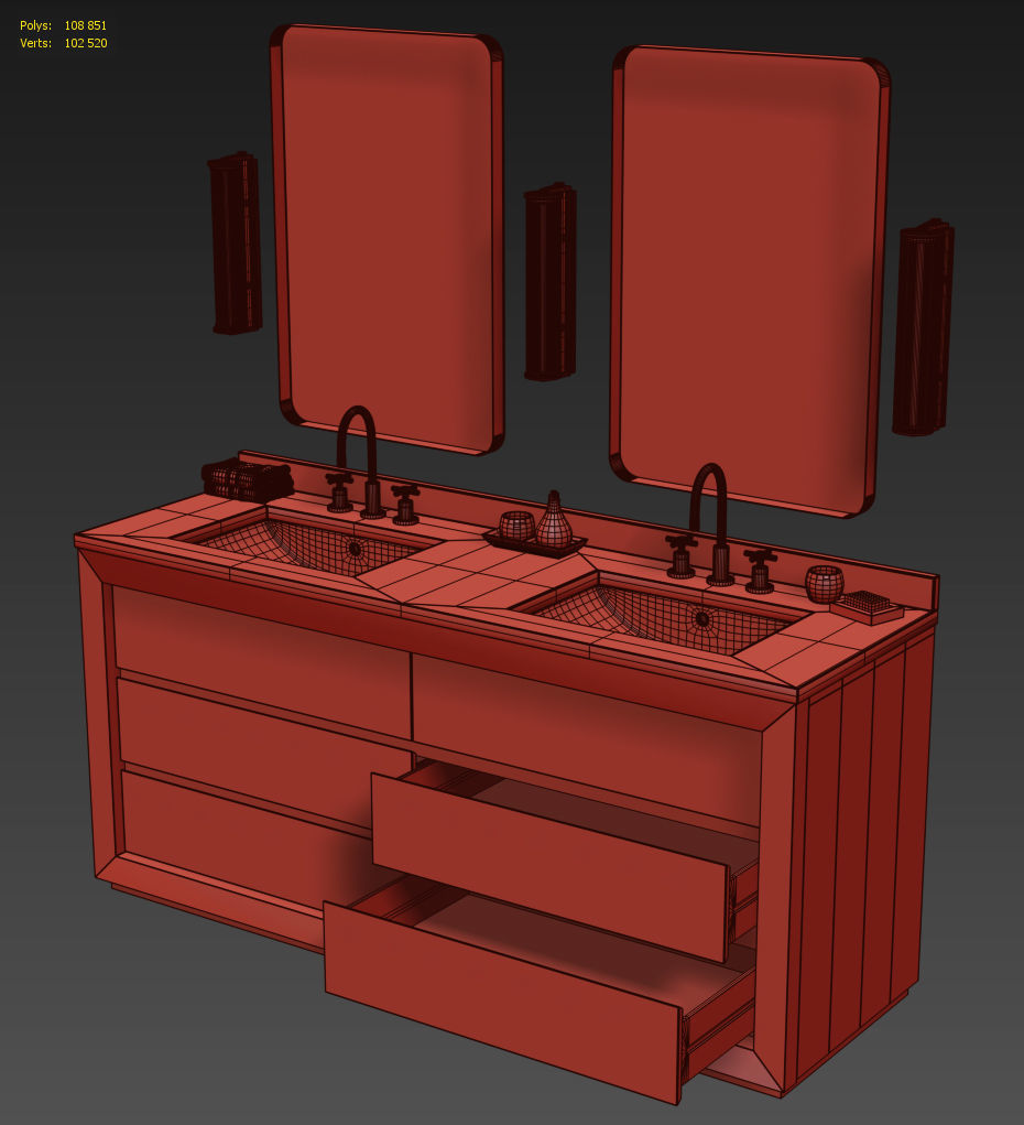 RECLAIMED RUSSIAN OAK DOUBLE VANITY 3D model_2
