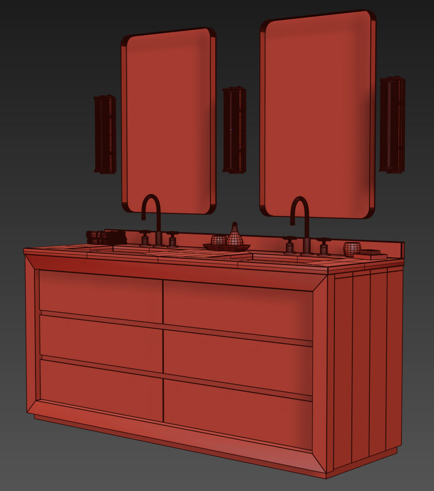 RECLAIMED RUSSIAN OAK DOUBLE VANITY 3D model_5