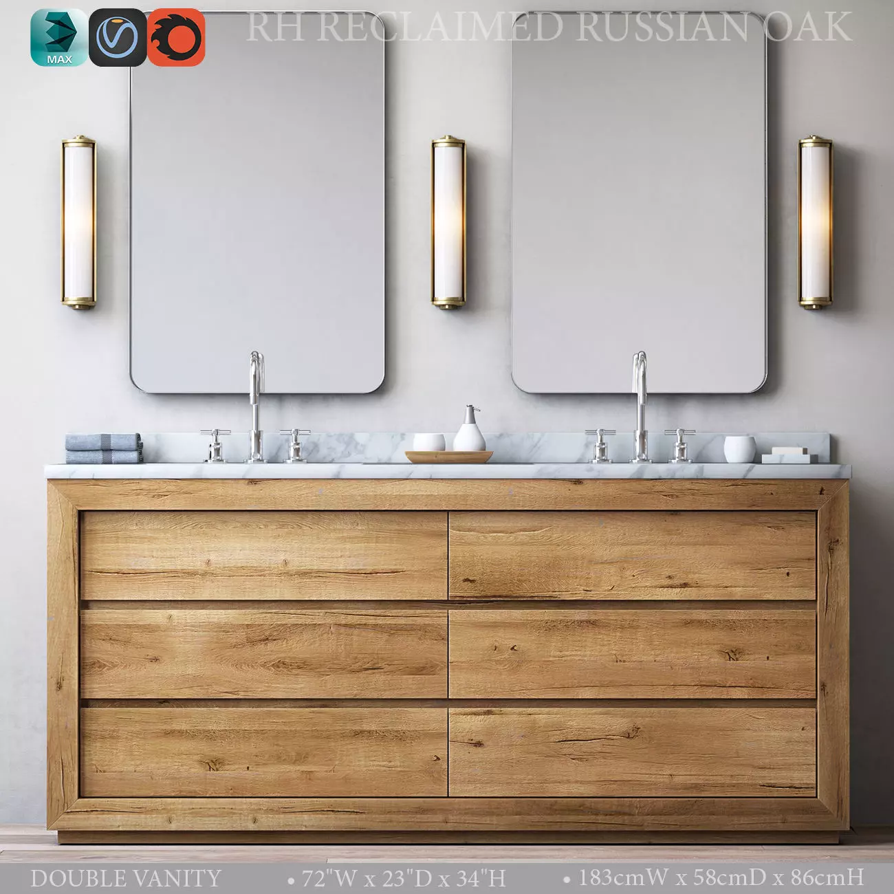 RECLAIMED RUSSIAN OAK DOUBLE VANITY 3D model_0