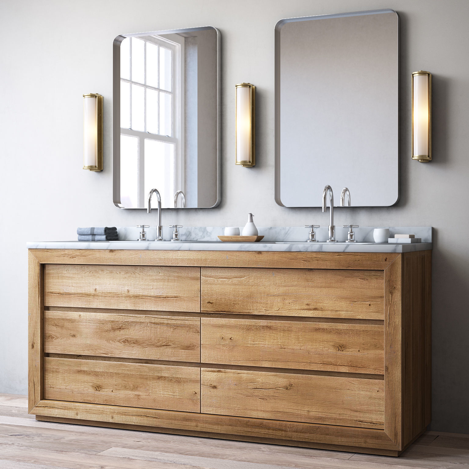 RECLAIMED RUSSIAN OAK DOUBLE VANITY 3D model_1