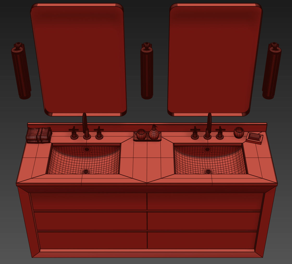 RECLAIMED RUSSIAN OAK DOUBLE VANITY 3D model_4