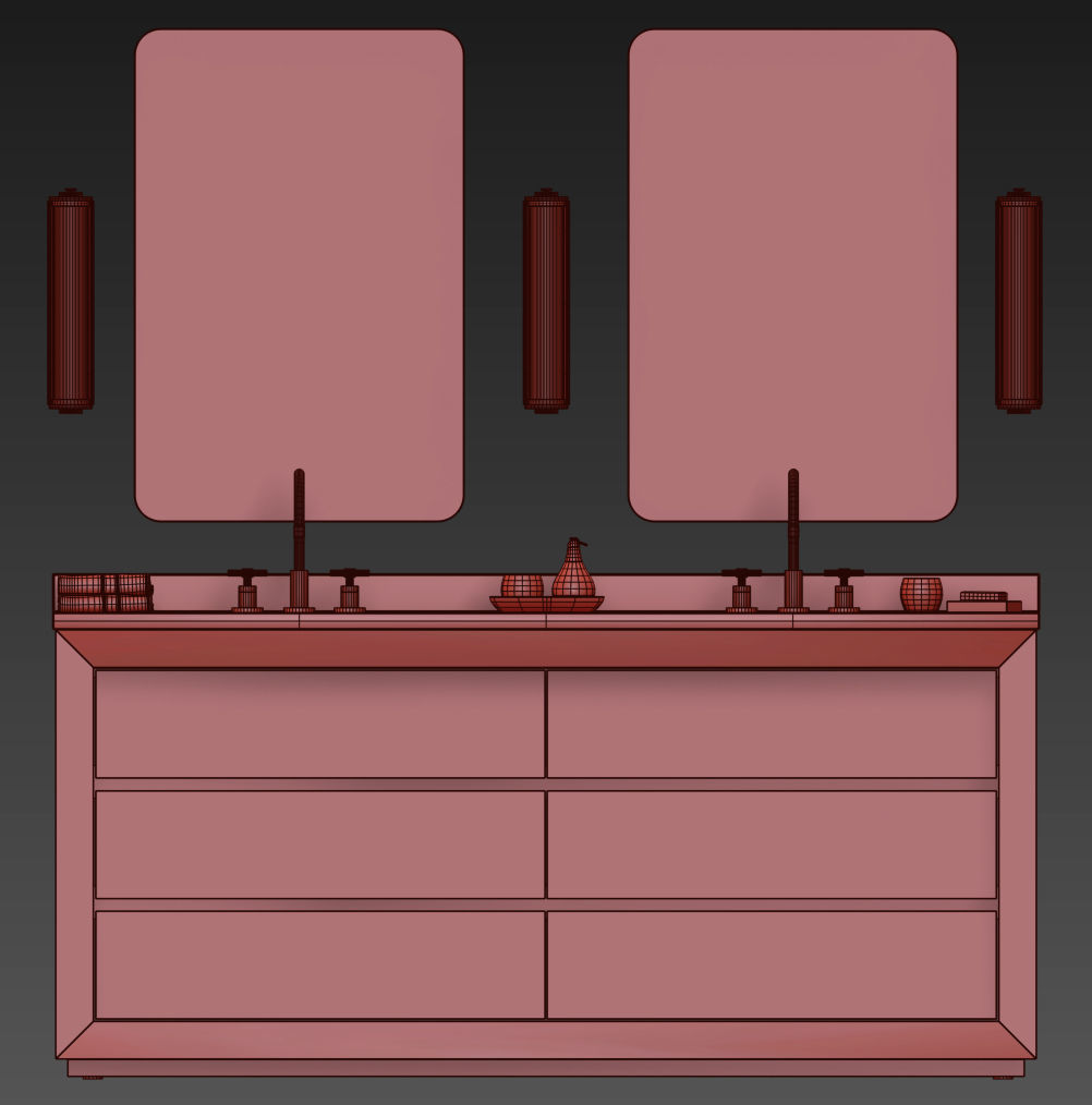 RECLAIMED RUSSIAN OAK DOUBLE VANITY 3D model_3