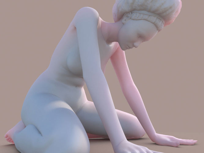 woman afro on knee 3D print model