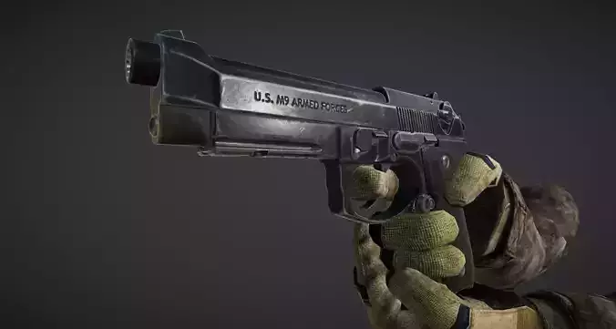  Animated M9 Beretta Gun Low-poly 3D model