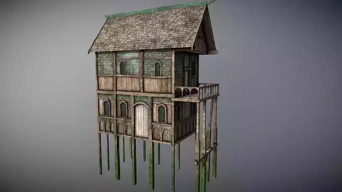 Medieval lake village - House 2 Low-poly 3D model