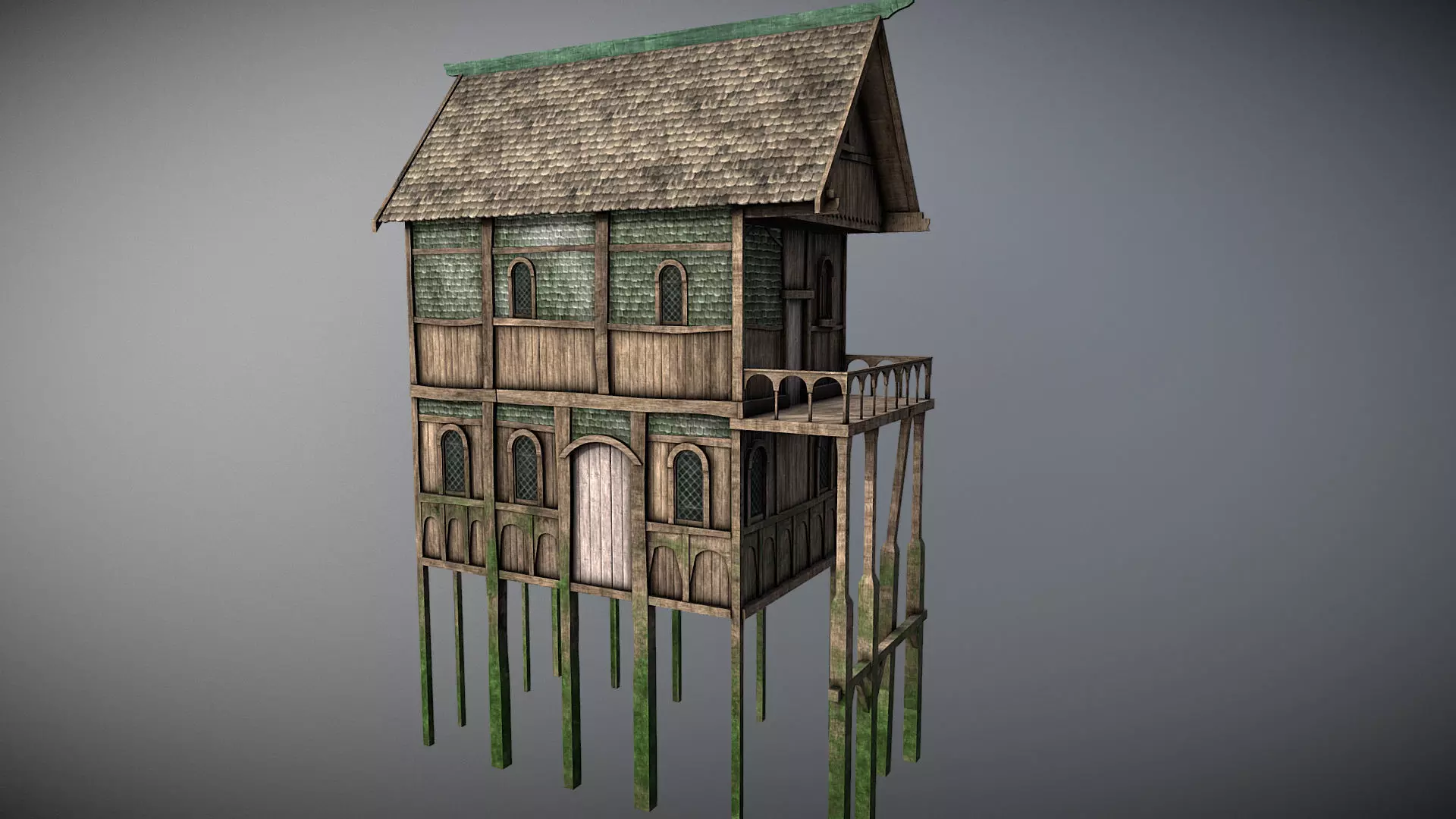 Medieval lake village - House 2 Low-poly 3D model_0
