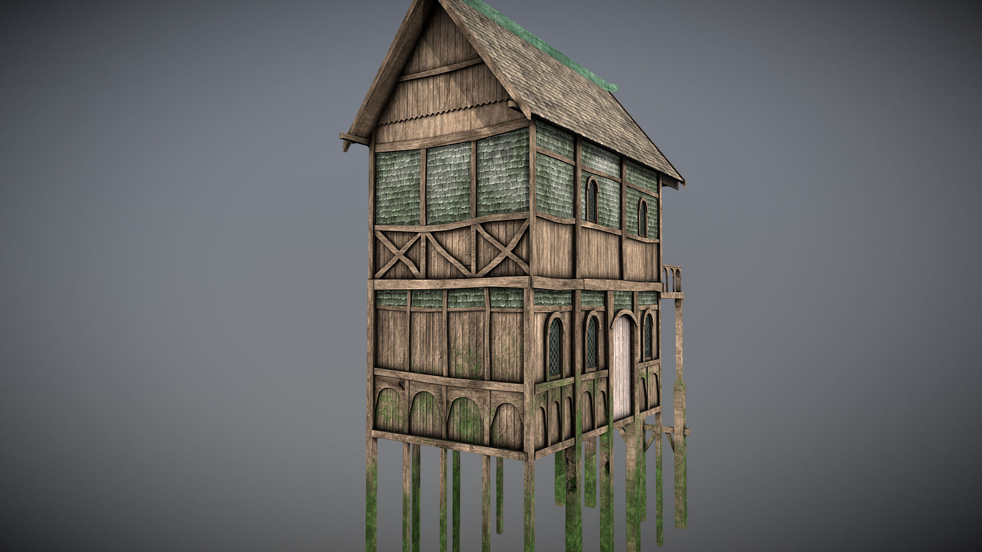 Medieval lake village - House 2 Low-poly 3D model_3