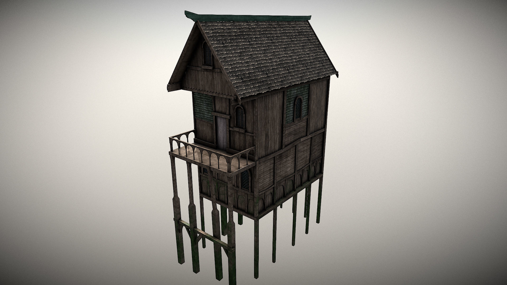 Medieval lake village - House 2 Low-poly 3D model_4