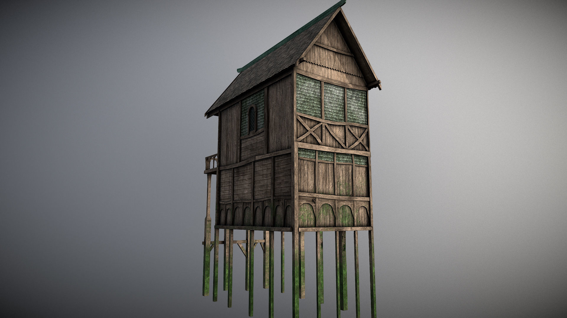 Medieval lake village - House 2 Low-poly 3D model_2