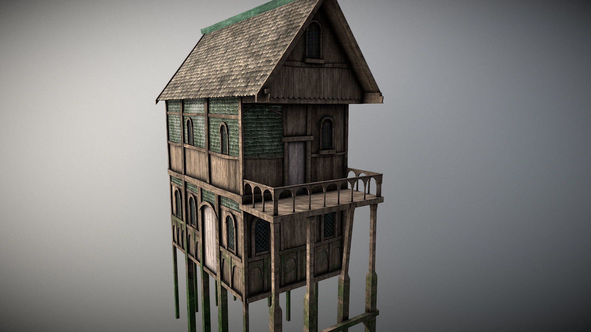 Medieval lake village - House 2 Low-poly 3D model_1