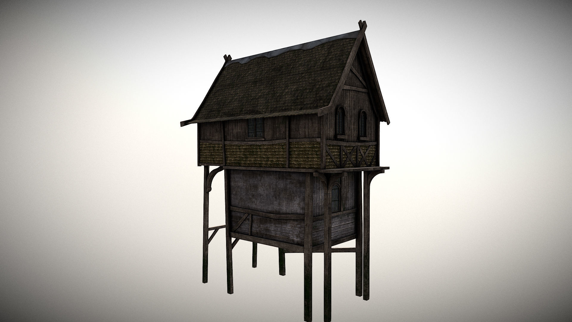 Medieval lake village - House 1 Low-poly 3D model_3