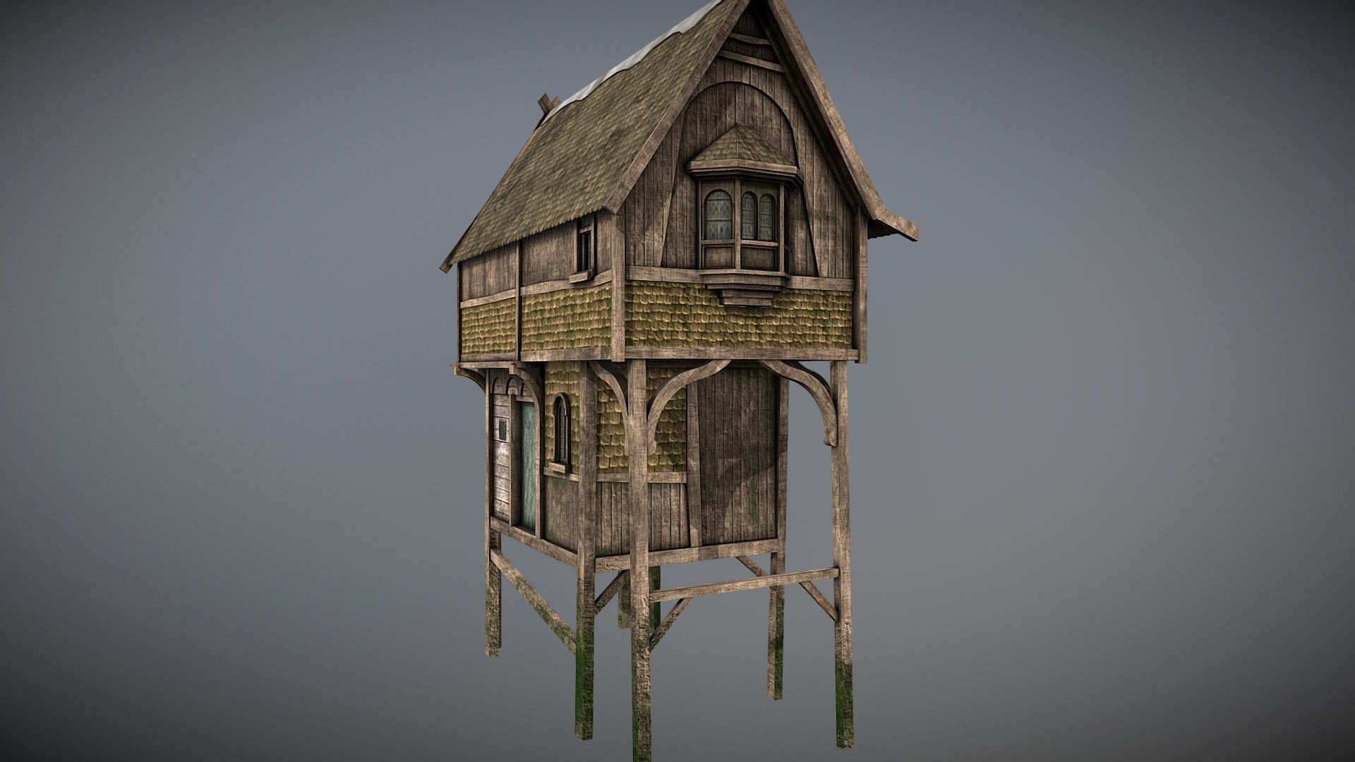 Medieval lake village - House 1 Low-poly 3D model_2
