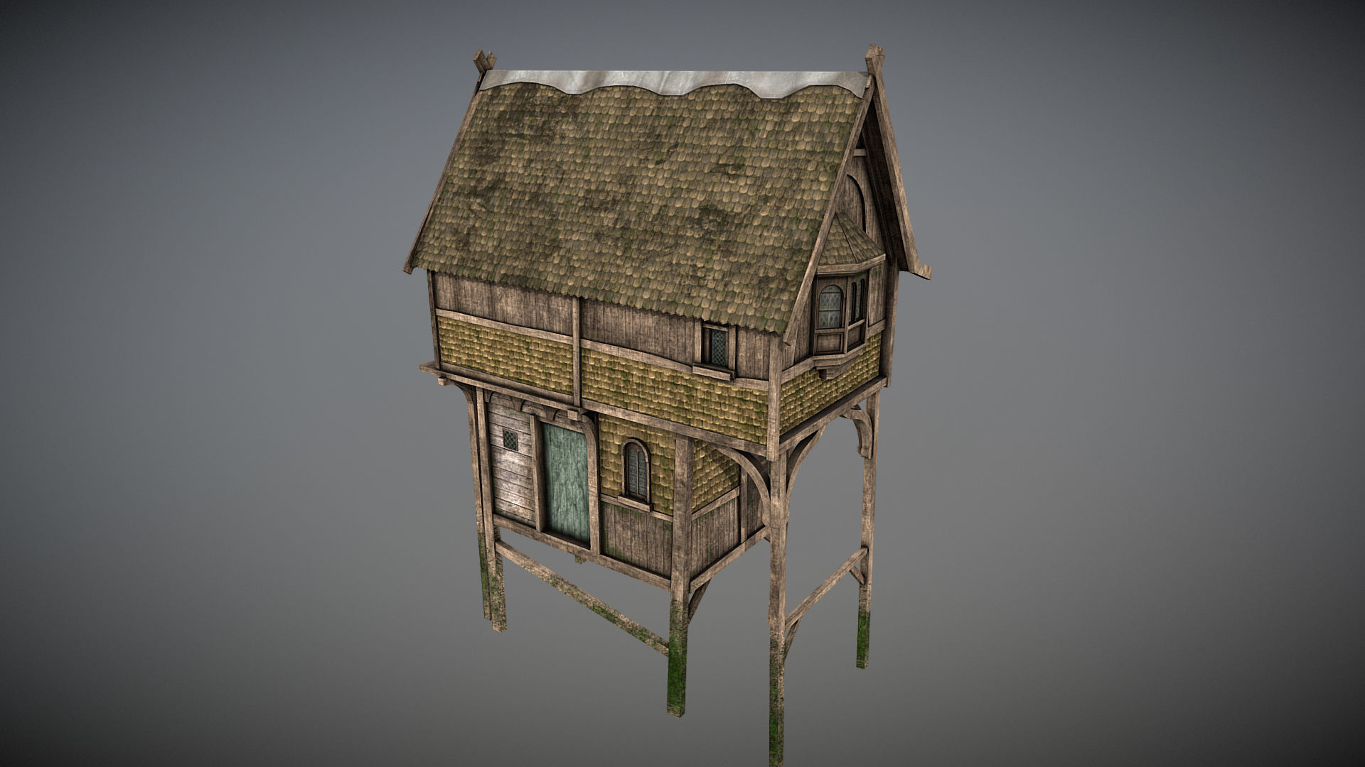 Medieval lake village - House 1 Low-poly 3D model_1