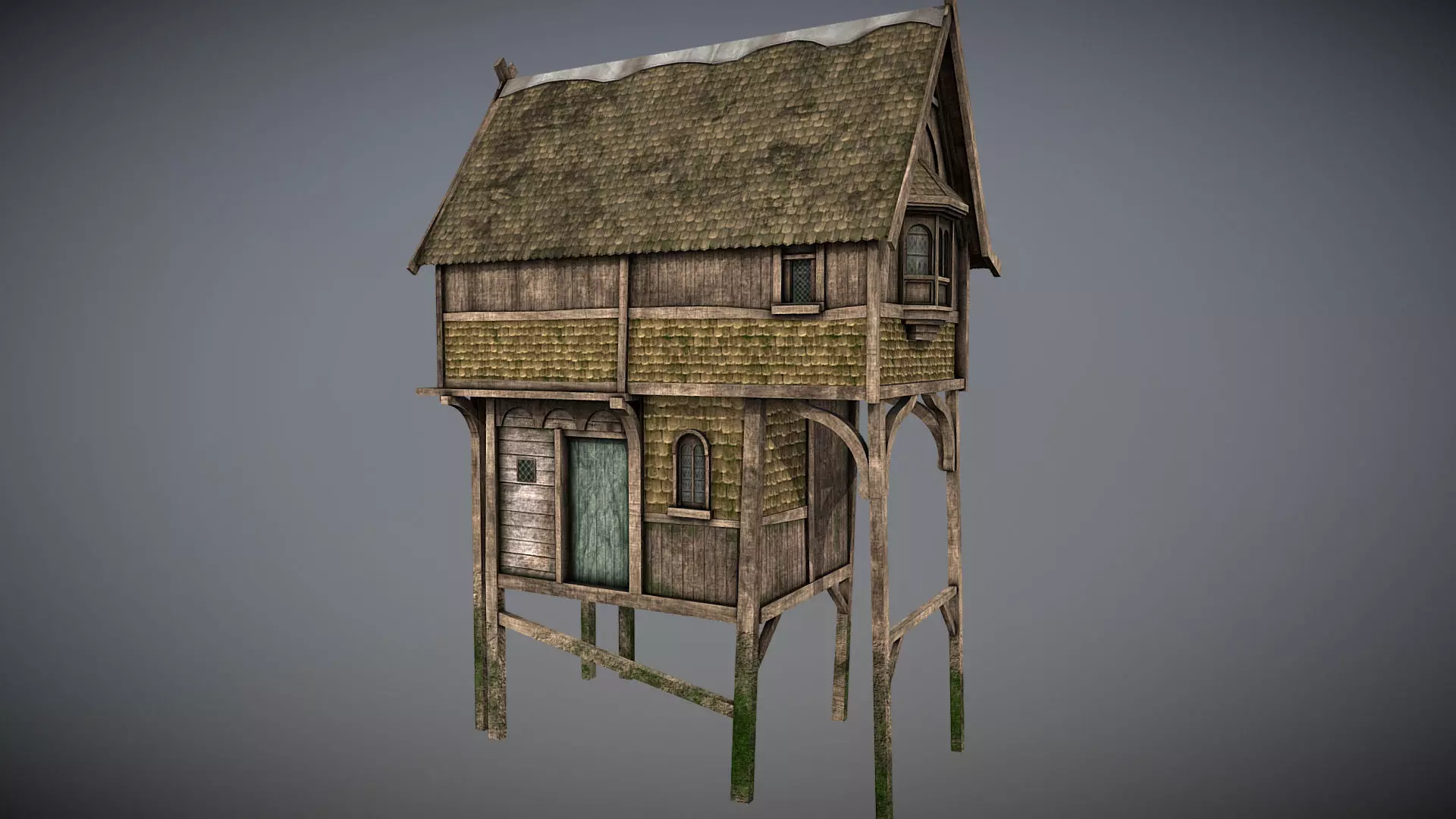 Medieval lake village - House 1 Low-poly 3D model_0