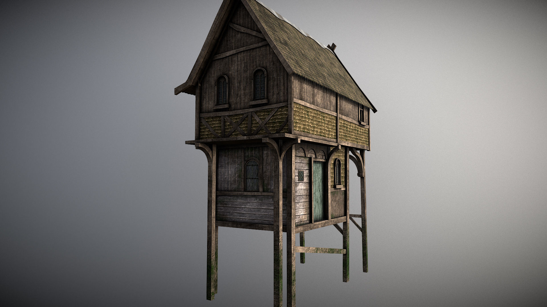 Medieval lake village - House 1 Low-poly 3D model_4