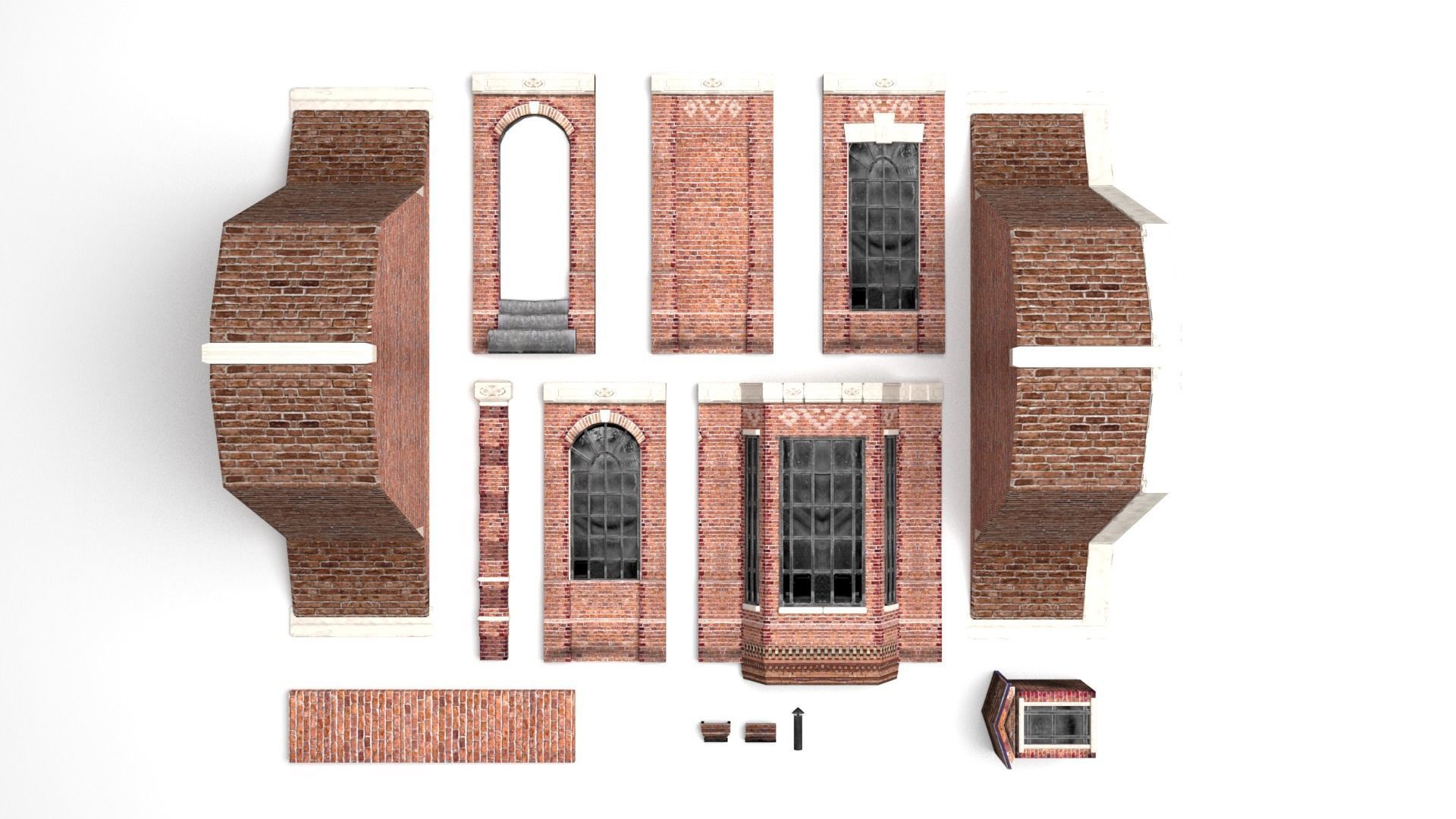 Victorian Brick Building Kit Low-poly 3D model_6