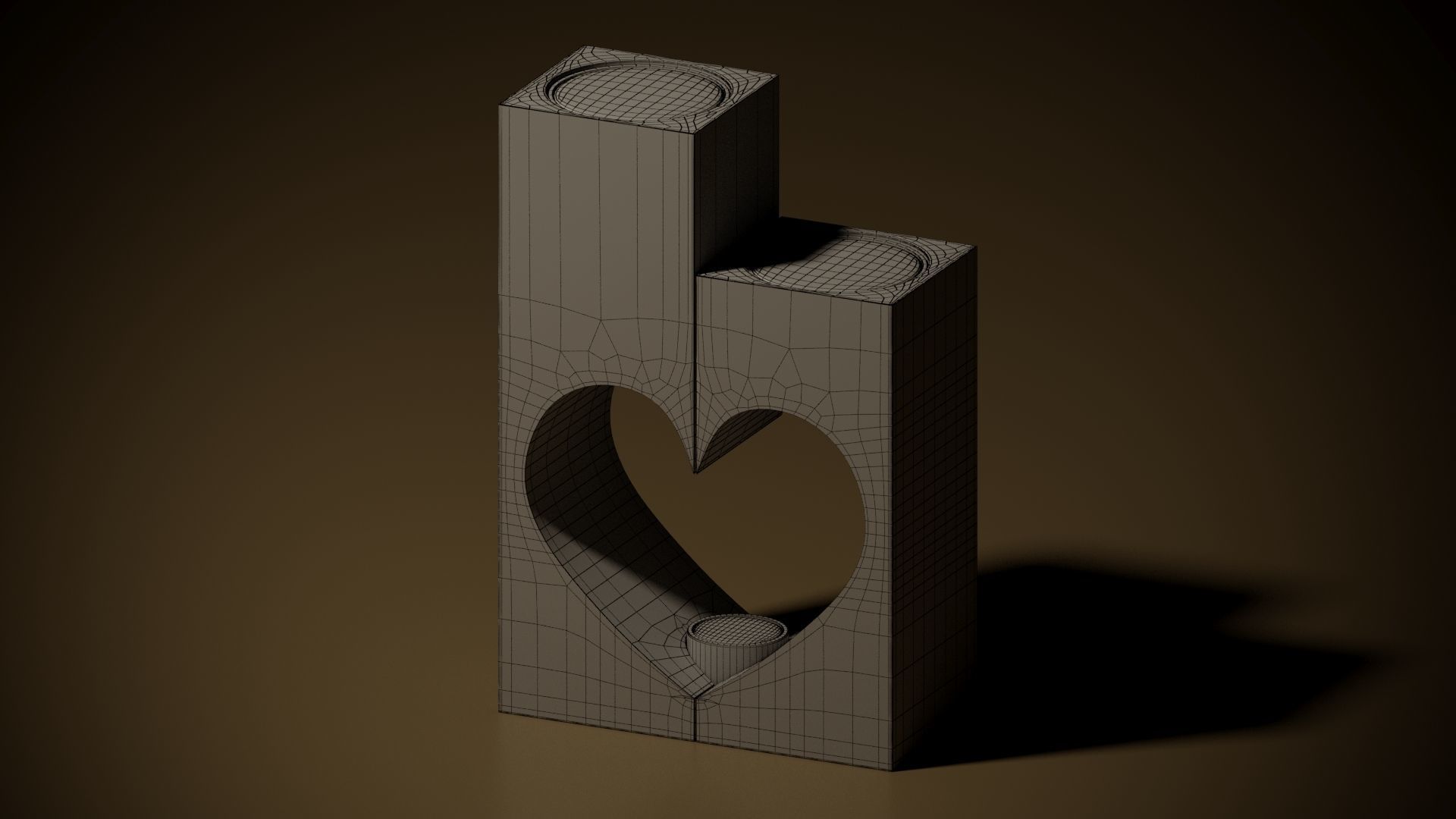 candle wooden holder in shape of heart Low-poly 3D model_1