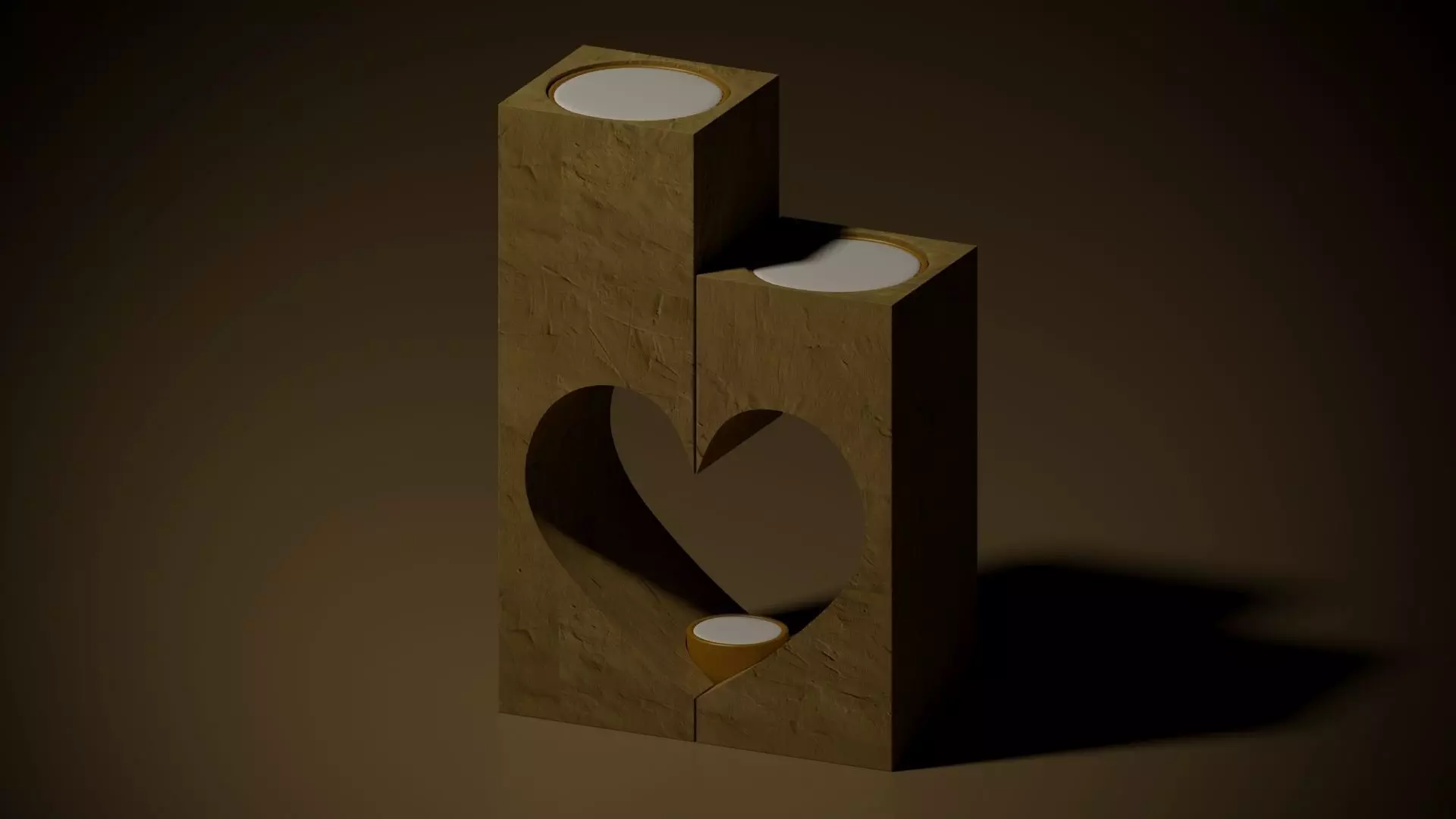 candle wooden holder in shape of heart Low-poly 3D model_0