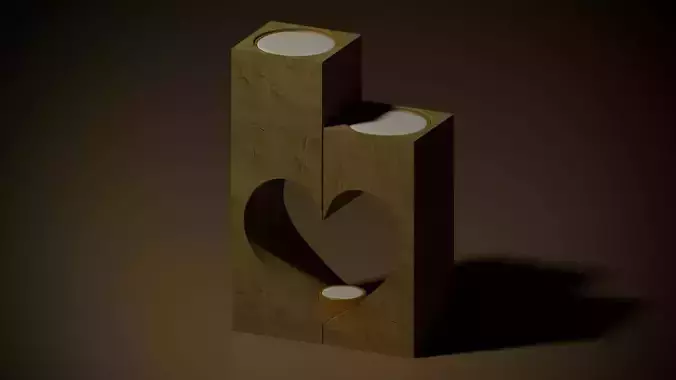 candle wooden holder in shape of heart Low-poly 3D model
