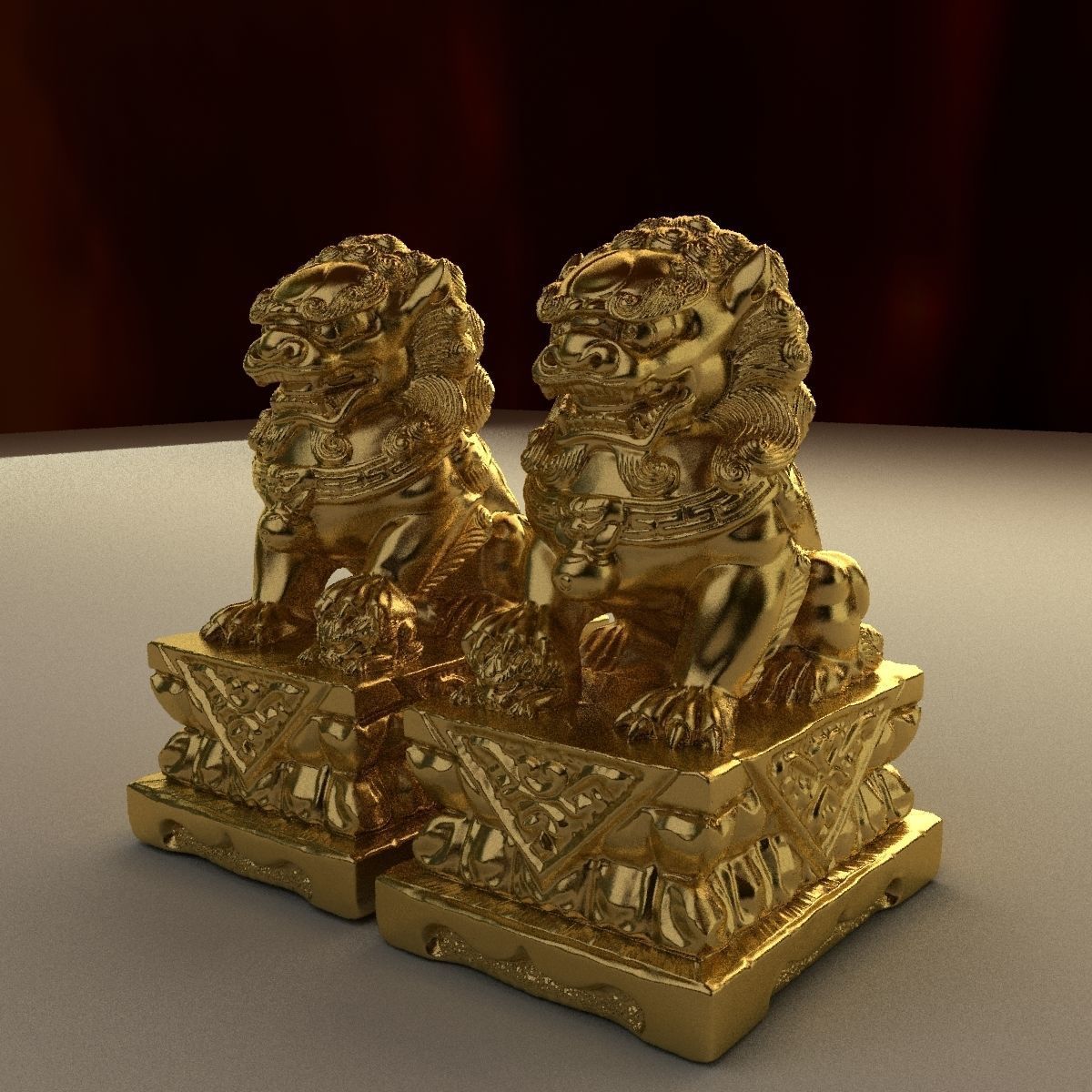Chinese lion statue 3D model_2
