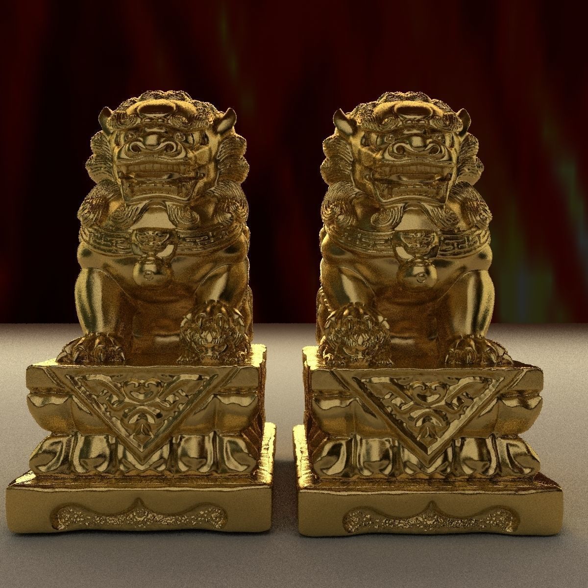 Chinese lion statue 3D model_1