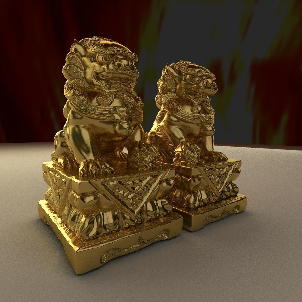 Chinese lion statue 3D model_3